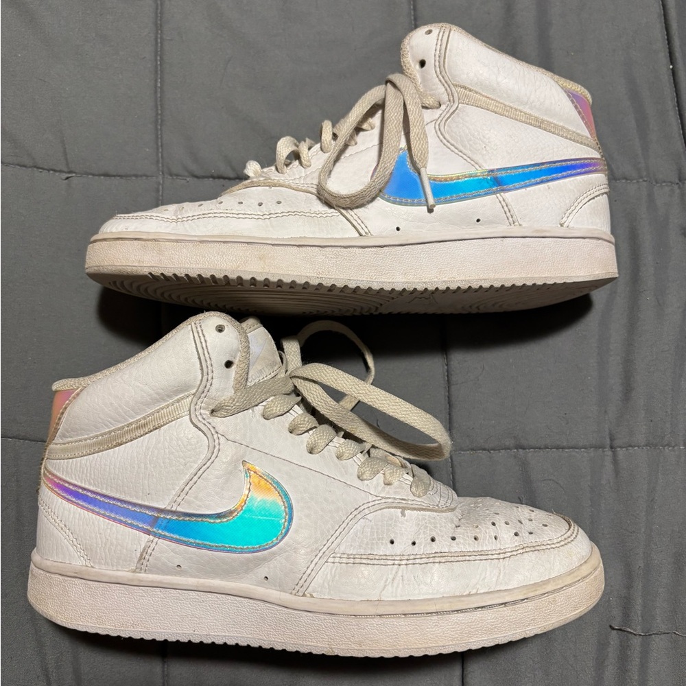 NIKE White Iridescent Court Vision Mid Sneakers Women’s Size 6.5 - Picture 7 of 9